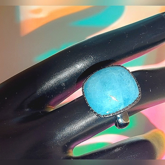 Natural 18 ct Not Enhanced Aquamarine 925 Sterling Silver Ring Sz 7.5 - Picture 6 of 9